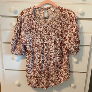 Lucky Brand Floral Blouse in Burgundy and Cream